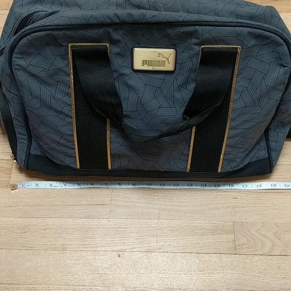 PUMA Duffle Bag Black and Grey with Gold Hardware Gym Workout - Picture 8 of 14